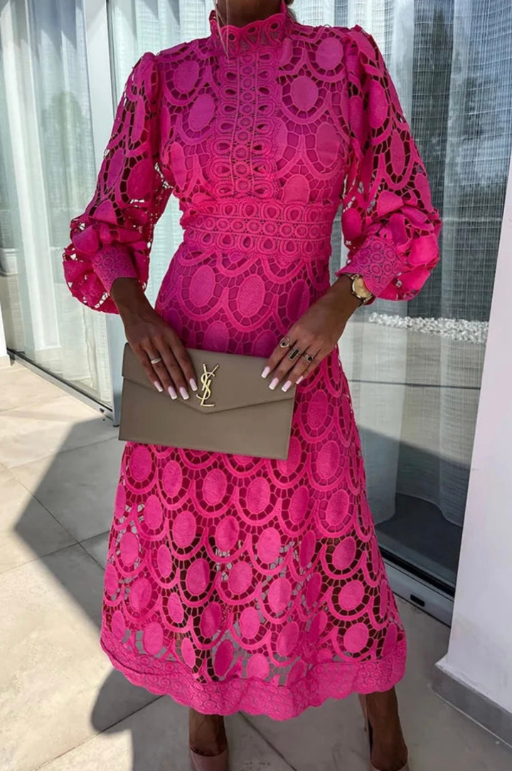 Seraphina | Women's Cotton Lace Crochet High Neck Midi Dress