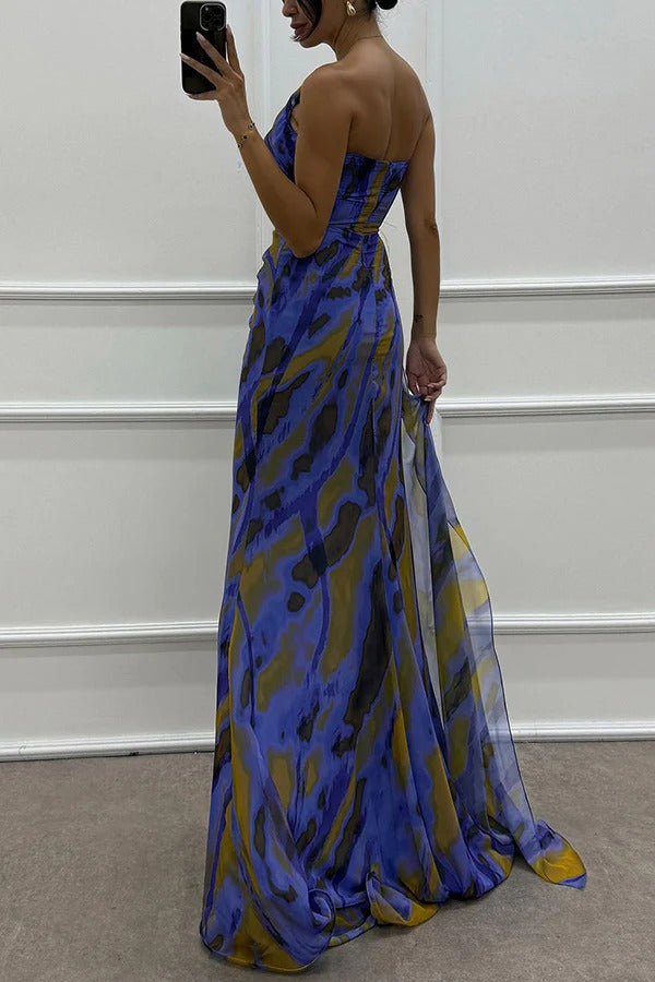 Seraphine | Women's Chiffon One-Shoulder Feather-Trim Maxi Dress