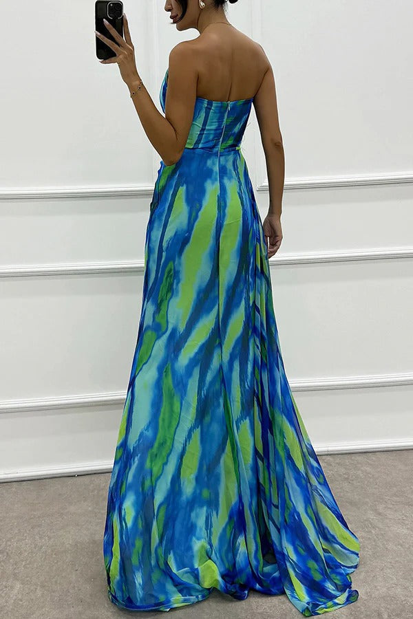Seraphine | Women's Chiffon One-Shoulder Feather-Trim Maxi Dress