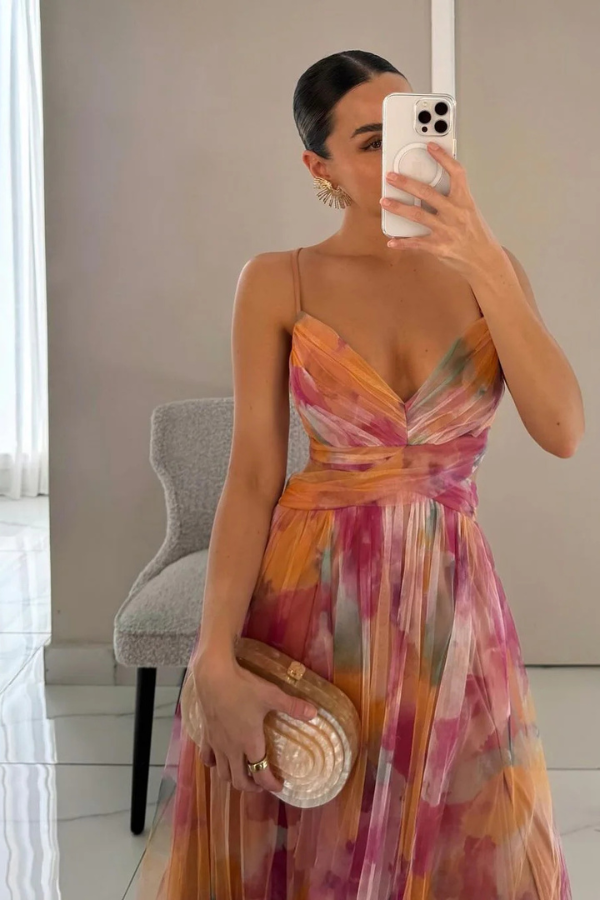Seraphine | Women's Chiffon Print Wrap V-Neck Maxi Dress Elegant