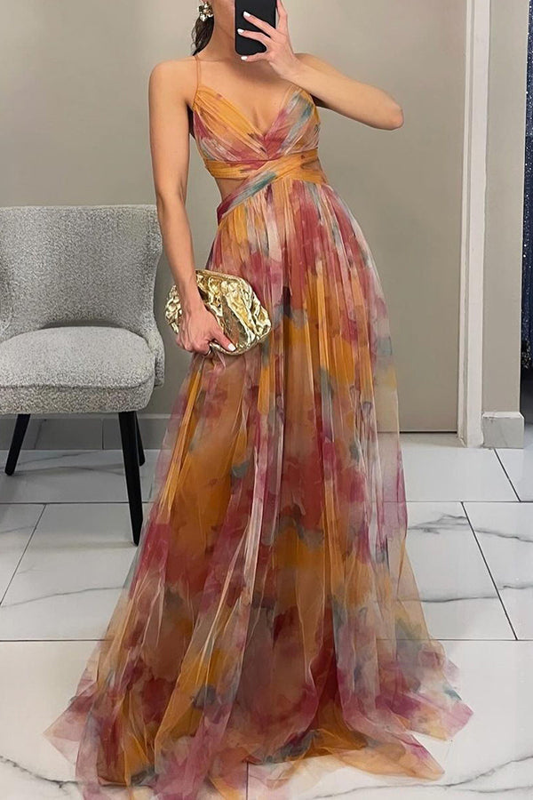 Seraphine | Women's Chiffon Print Wrap V-Neck Maxi Dress Elegant