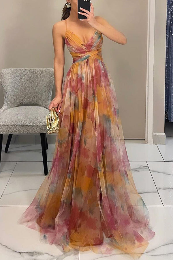 Seraphine | Women's Chiffon Print Wrap V-Neck Maxi Dress Elegant