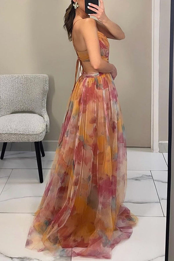Seraphine | Women's Chiffon Print Wrap V-Neck Maxi Dress Elegant