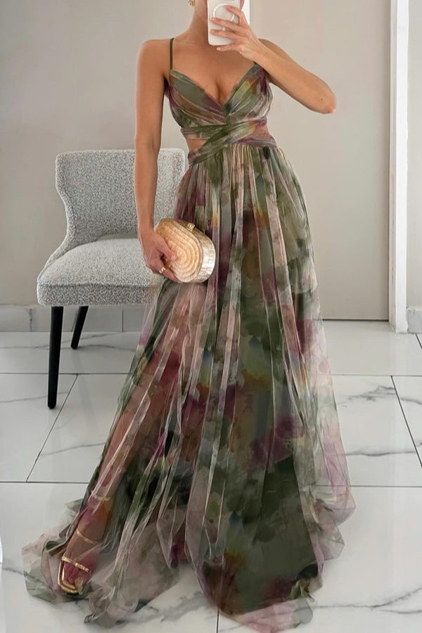 Seraphine | Women's Chiffon Print Wrap V-Neck Maxi Dress Elegant