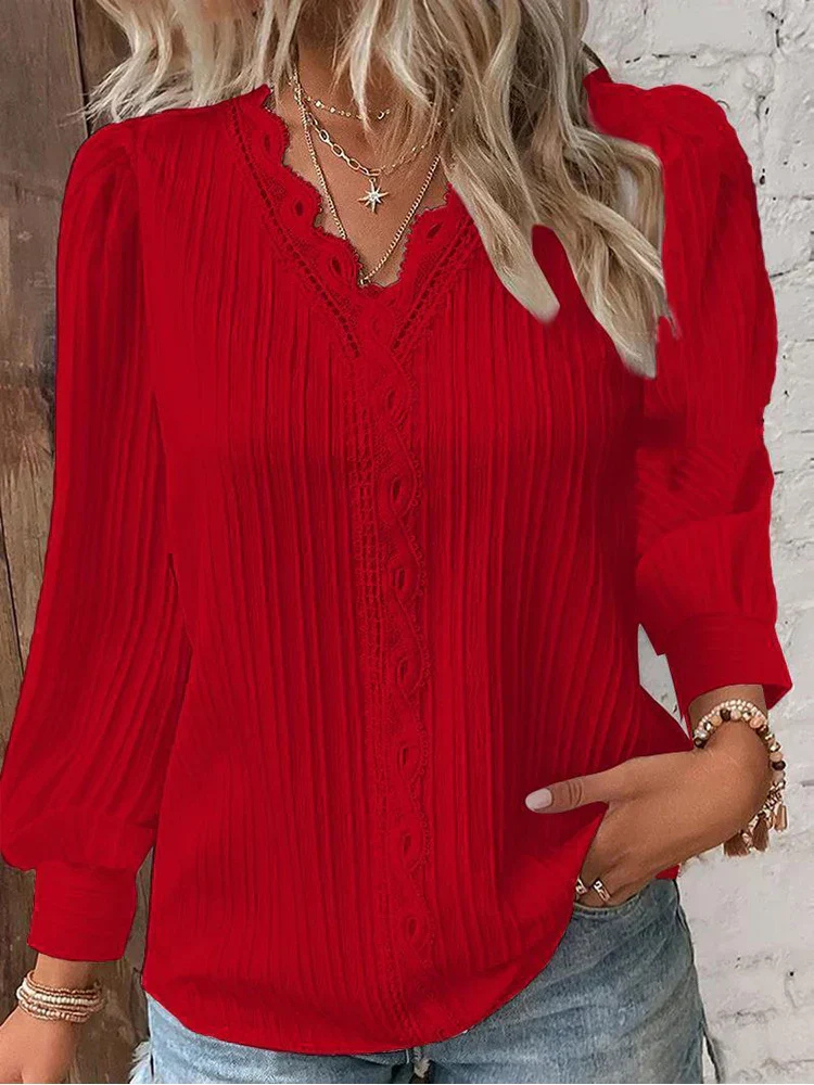 Seraphine | Women's Cotton Lace-Trim V-Neck Blouse