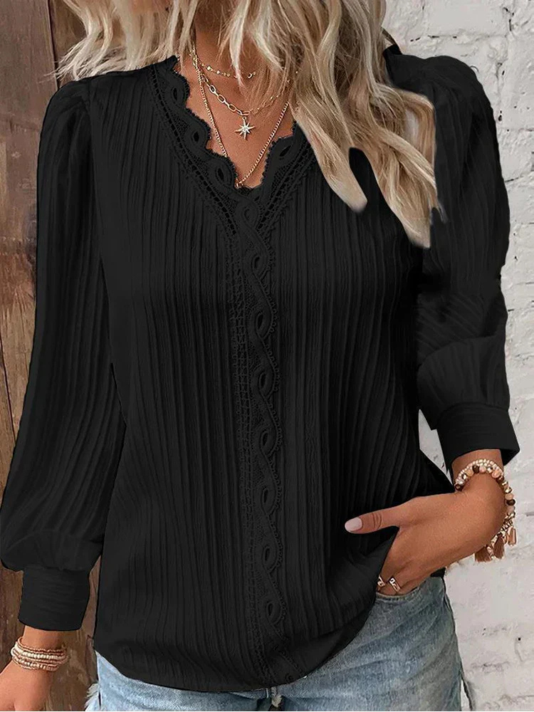 Seraphine | Women's Cotton Lace-Trim V-Neck Blouse