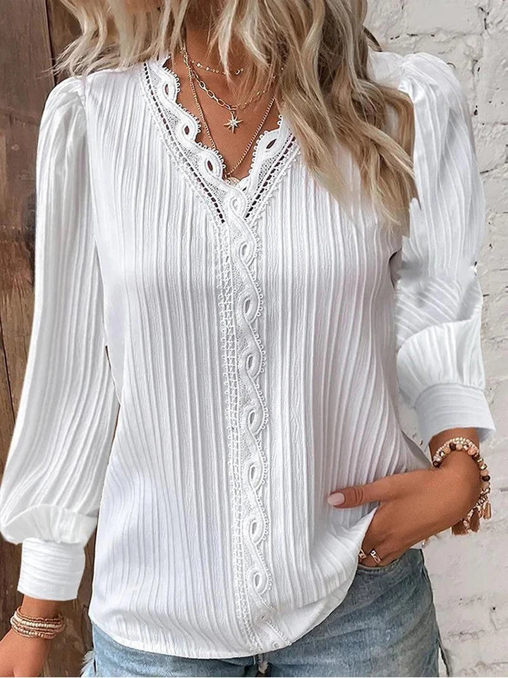 Seraphine | Women's Cotton Lace-Trim V-Neck Blouse