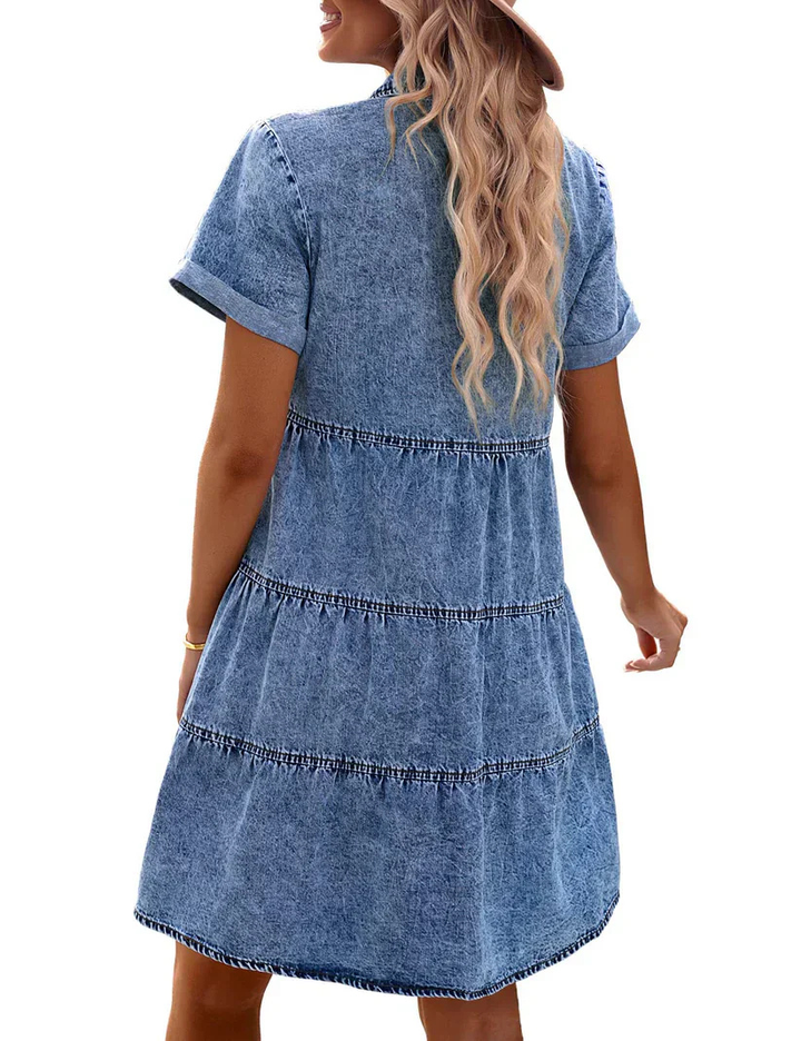 Sienna | Women's Denim Button-Down Babydoll Mini Dress Casual