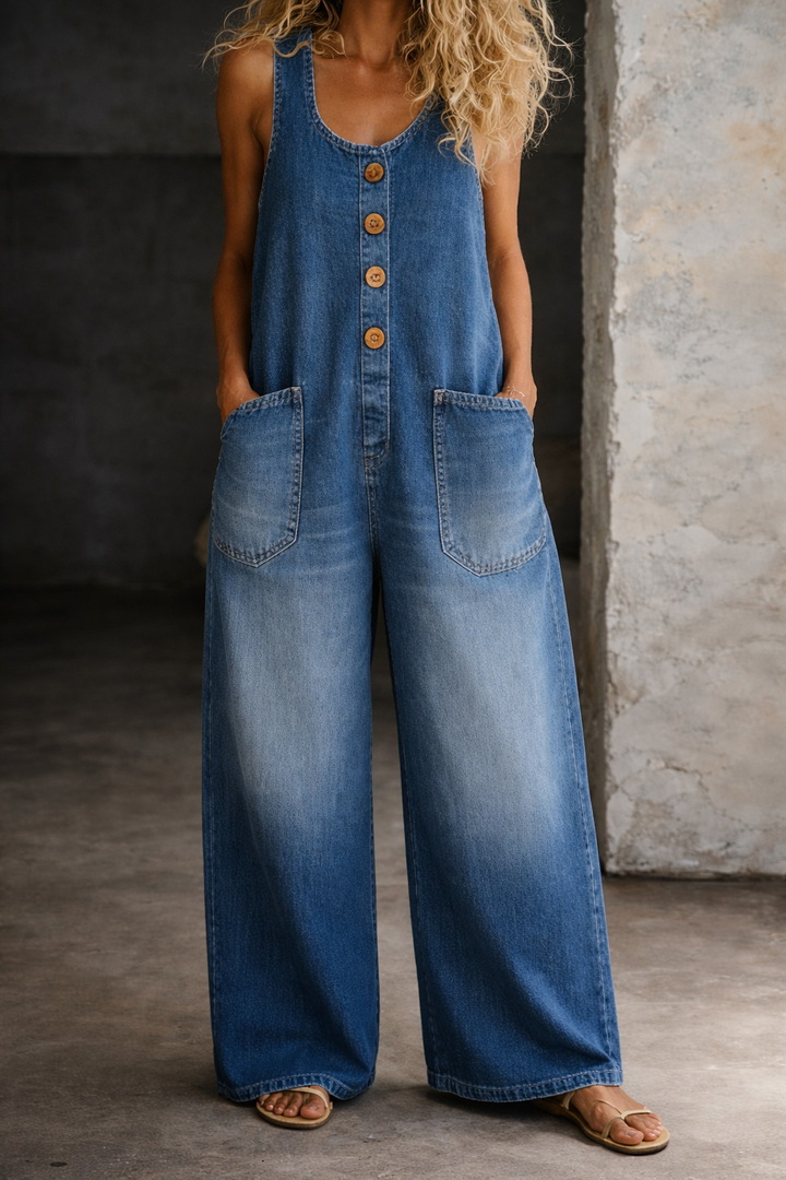 Sienna | Women's Denim Sleeveless Wide Leg Jumpsuit