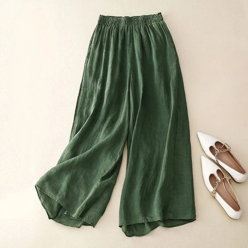 Sienna | Women's Linen Elastic Waist Wide-Leg Culottes