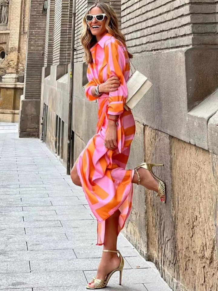 Sienna | Women's Satin Print Wrap Maxi Shirt Dress