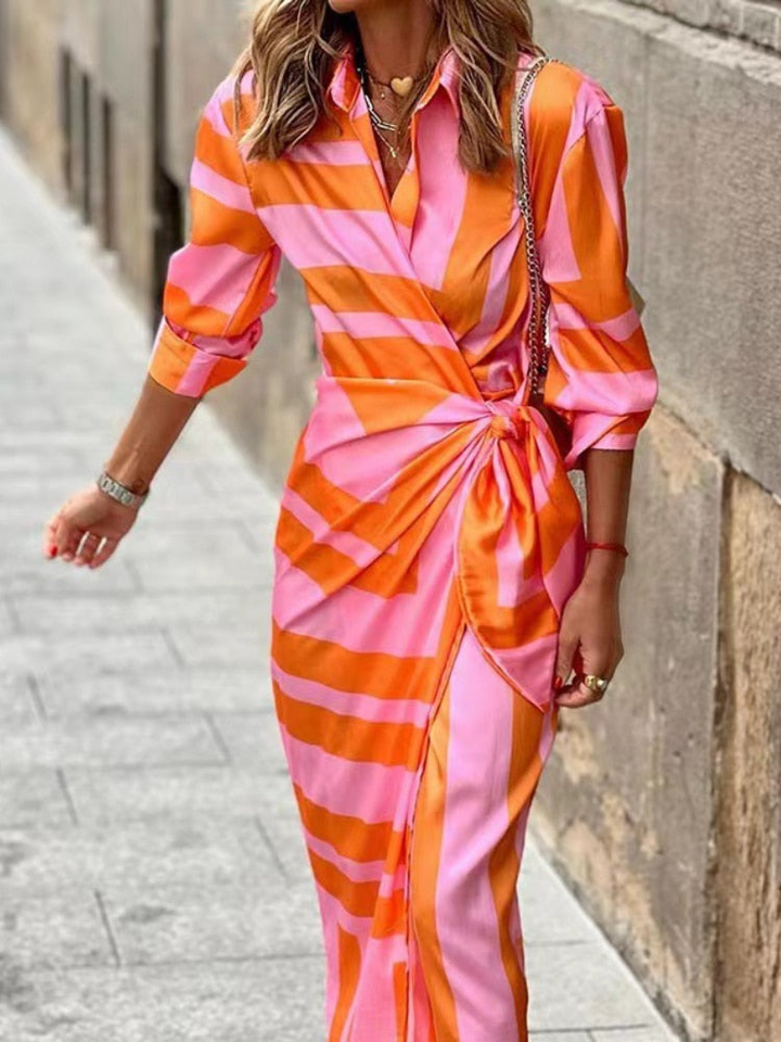 Sienna | Women's Satin Print Wrap Maxi Shirt Dress
