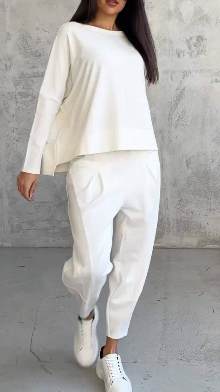 Sloane | Women's Cotton-Blend Relaxed Long-Sleeve Top & Trouser Set