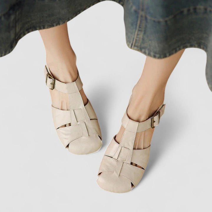Sloane | Women's Leather Cutout Buckle Low Heel Sandals
