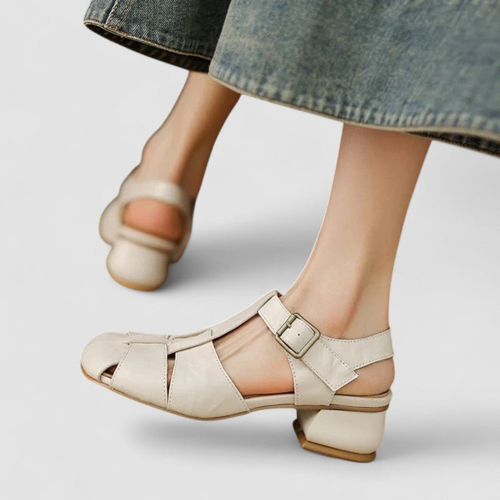 Sloane | Women's Leather Cutout Buckle Low Heel Sandals