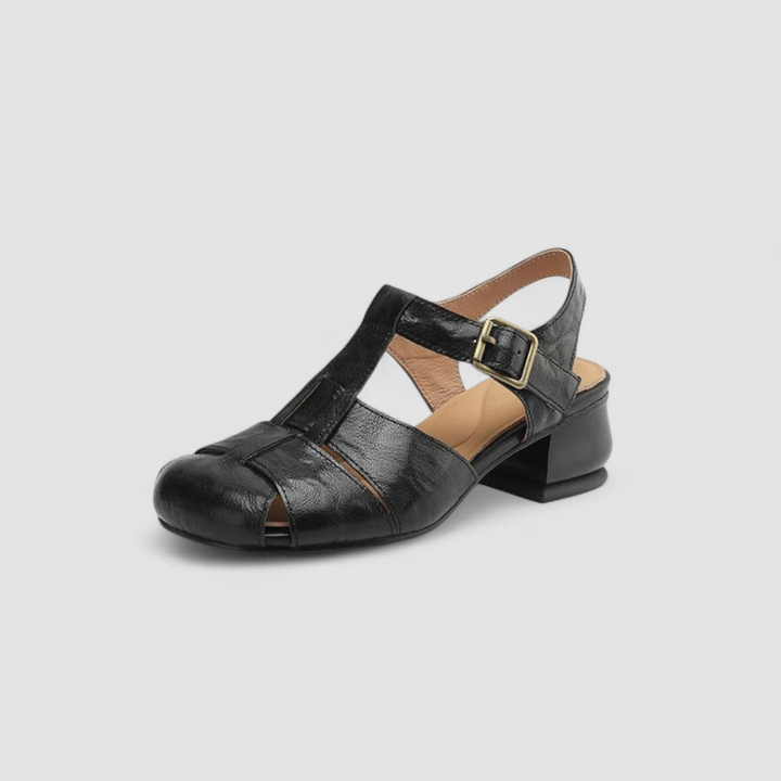 Sloane | Women's Leather Cutout Buckle Low Heel Sandals