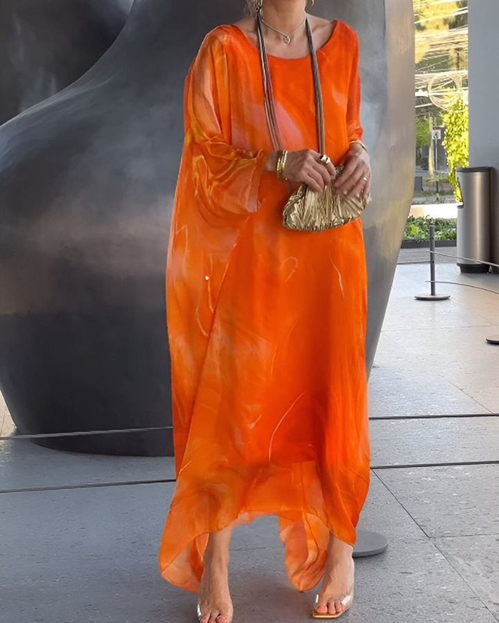 Soleil | Women's Chiffon Marble Print Flowing Maxi Dress