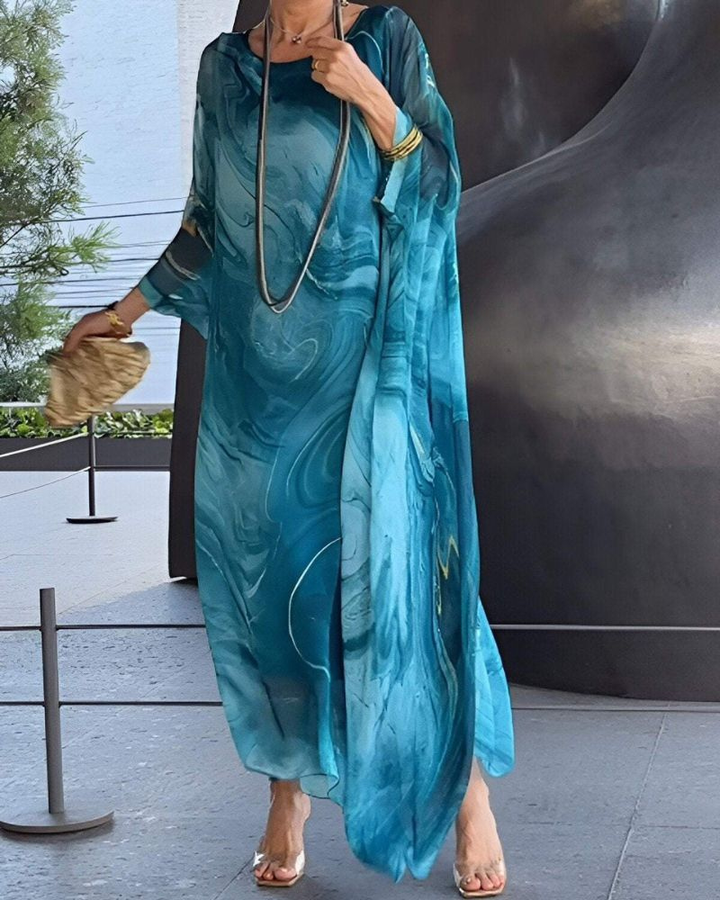 Soleil | Women's Chiffon Marble Print Flowing Maxi Dress