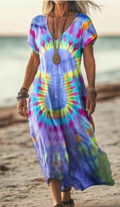Soleil | Women's Cotton Printed V-Neck Maxi Dress