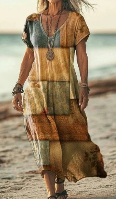 Soleil | Women's Cotton Printed V-Neck Maxi Dress