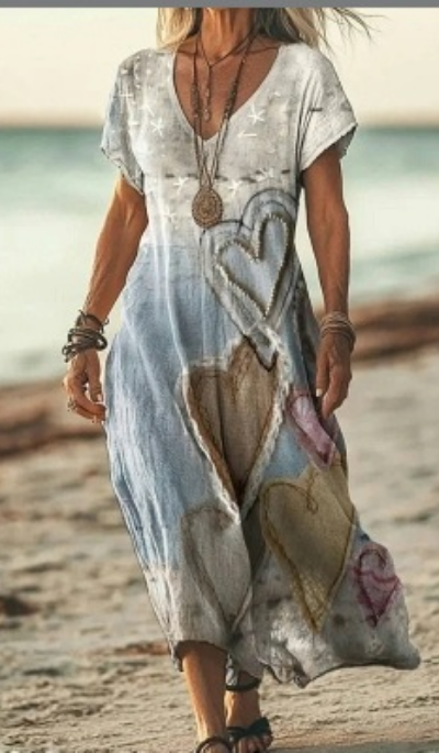 Soleil | Women's Cotton Printed V-Neck Maxi Dress