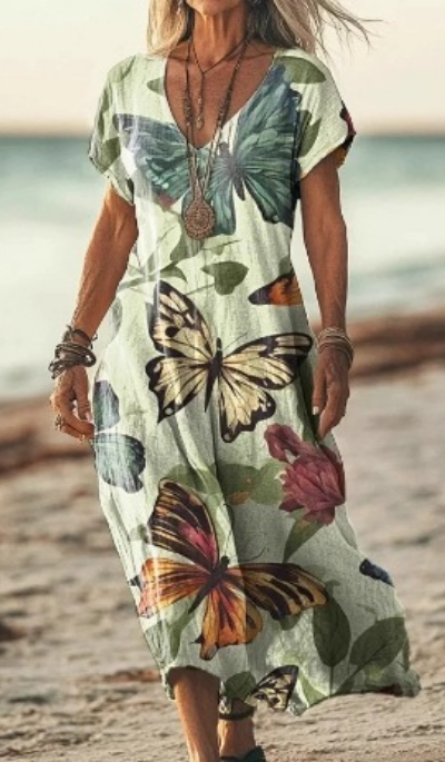 Soleil | Women's Cotton Printed V-Neck Maxi Dress