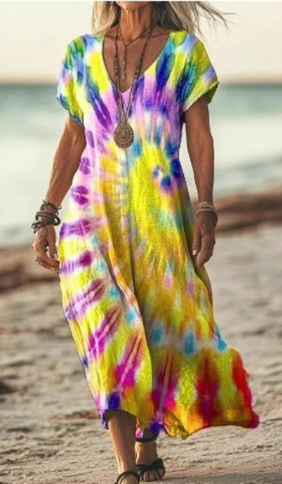 Soleil | Women's Cotton Printed V-Neck Maxi Dress