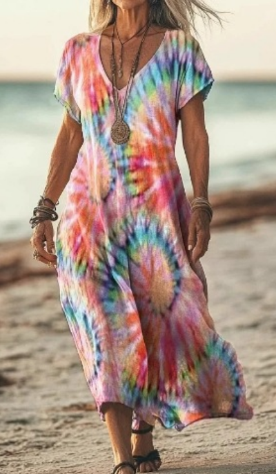 Soleil | Women's Cotton Printed V-Neck Maxi Dress
