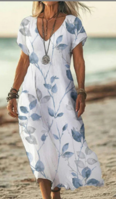 Soleil | Women's Cotton Printed V-Neck Maxi Dress