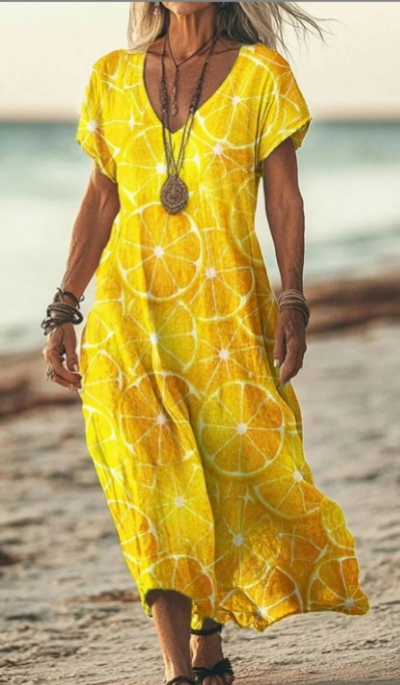 Soleil | Women's Cotton Printed V-Neck Maxi Dress