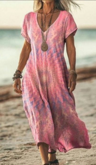 Soleil | Women's Cotton Printed V-Neck Maxi Dress