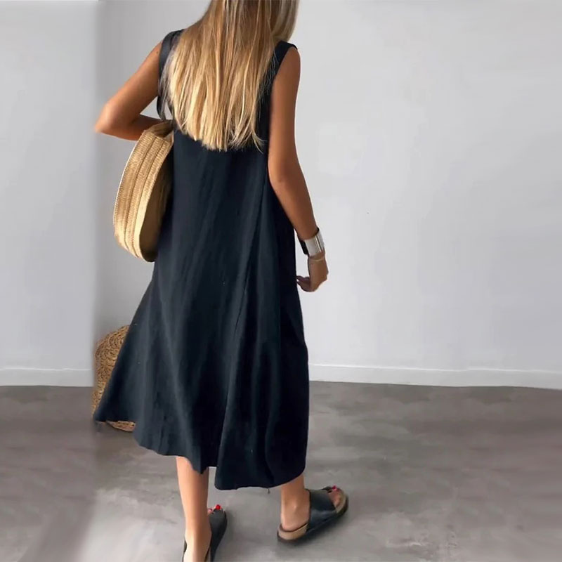 Solene | Women's Linen Sleeveless Relaxed Midi Dress
