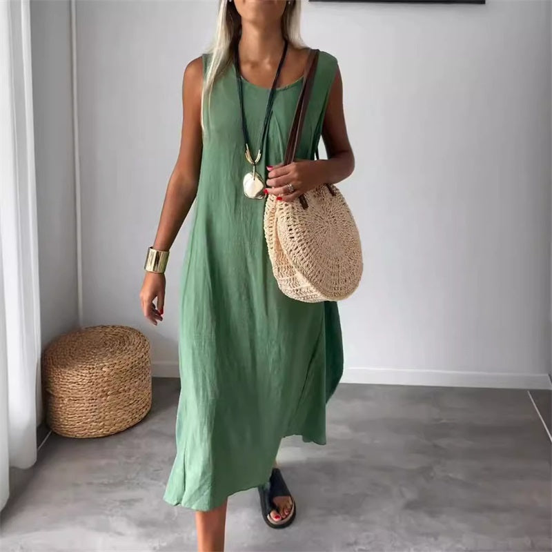 Solene | Women's Linen Sleeveless Relaxed Midi Dress