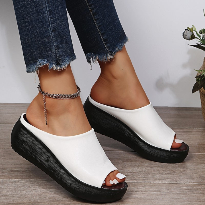 Soraya | Women's Leather Peep-Toe Platform Slide Sandals