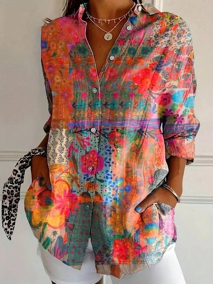 Sorrel | Women's Linen Artistic Print Long-Sleeve Button-Down Blouse