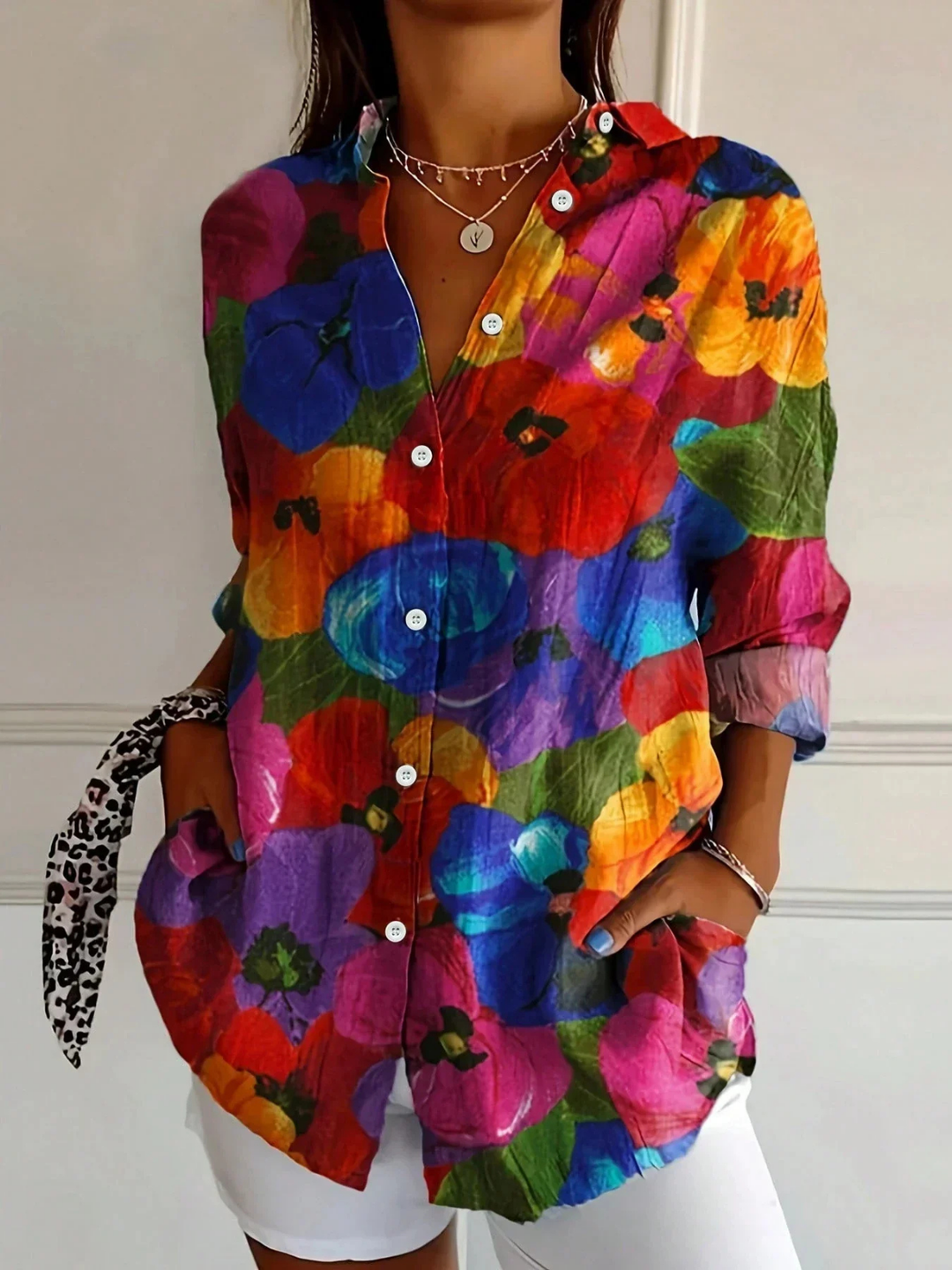 Sorrel | Women's Linen Artistic Print Long-Sleeve Button-Down Blouse