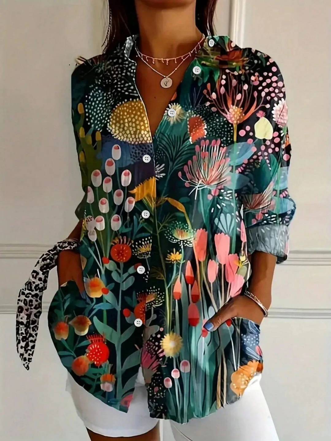 Sorrel | Women's Linen Artistic Print Long-Sleeve Button-Down Blouse