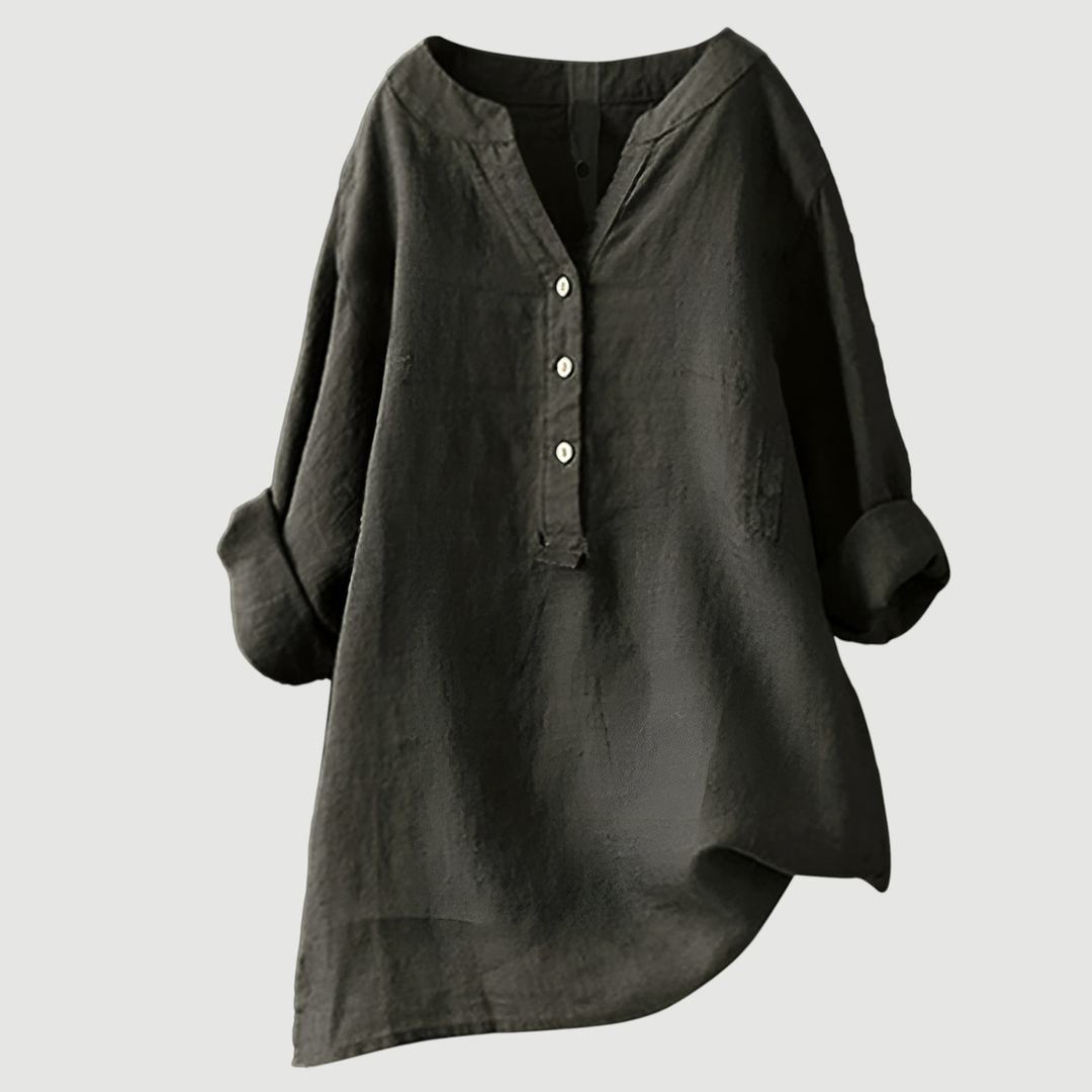 Suki | Women's Linen V-Neck Oversized Button Henley Blouse