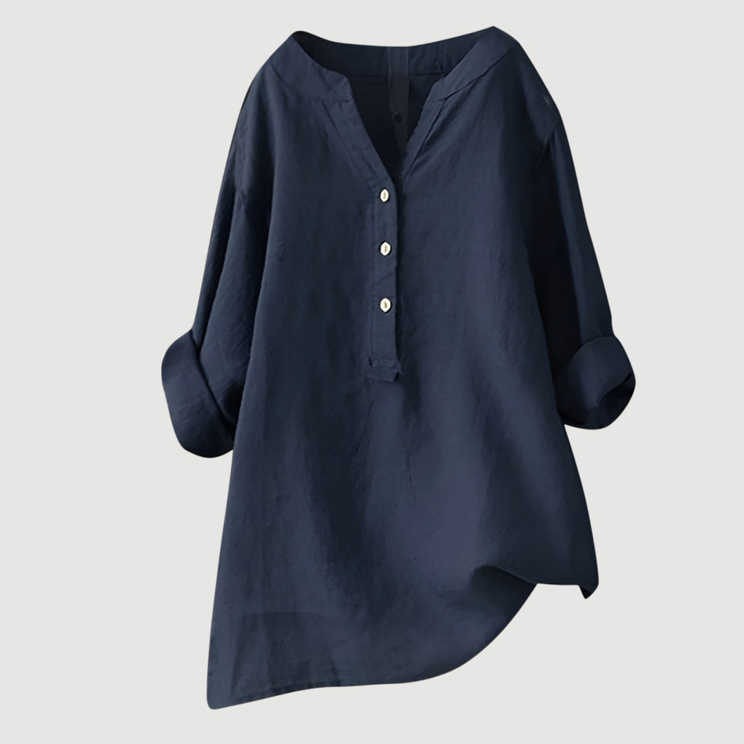 Suki | Women's Linen V-Neck Oversized Button Henley Blouse