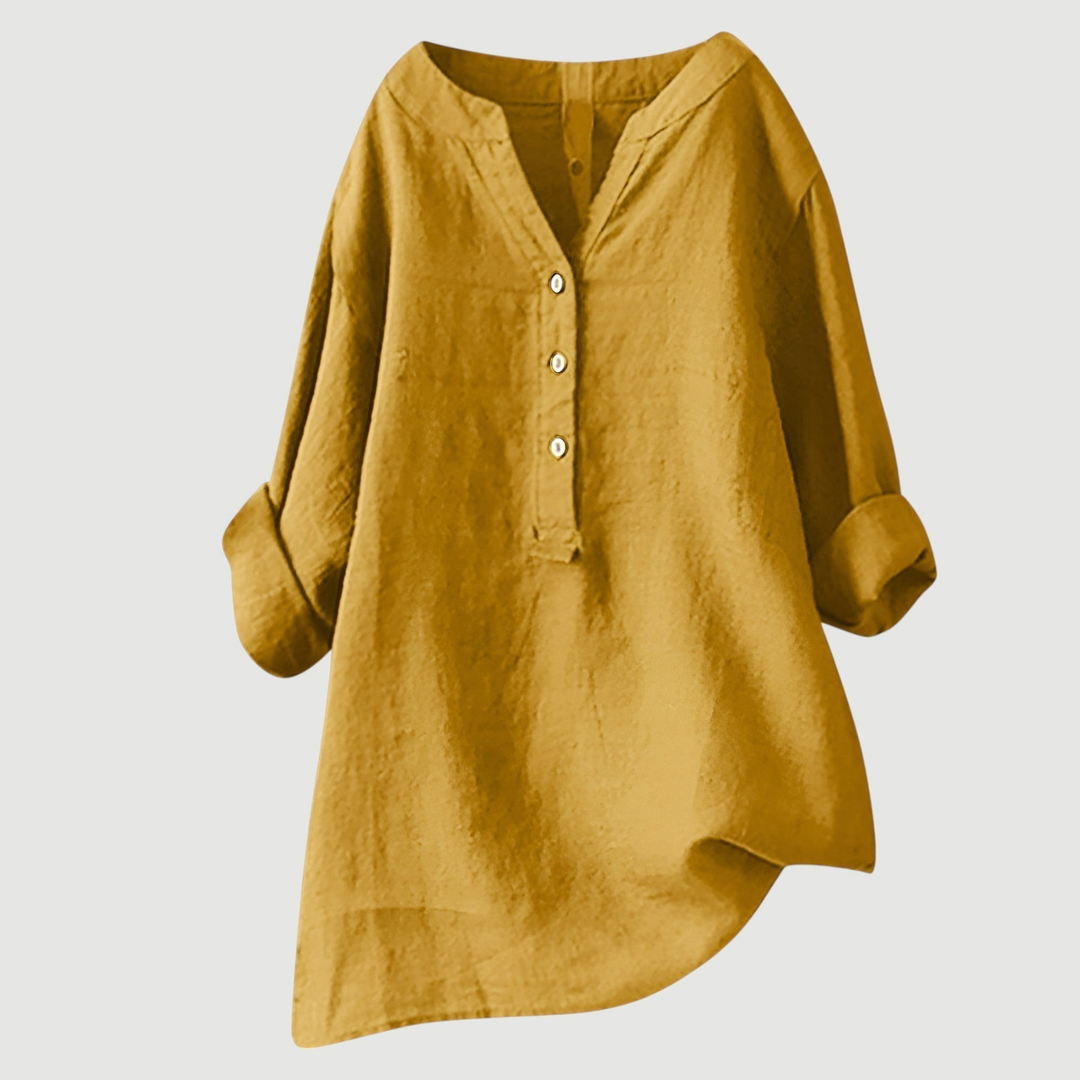 Suki | Women's Linen V-Neck Oversized Button Henley Blouse