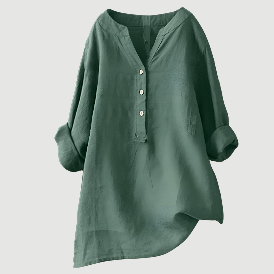 Suki | Women's Linen V-Neck Oversized Button Henley Blouse