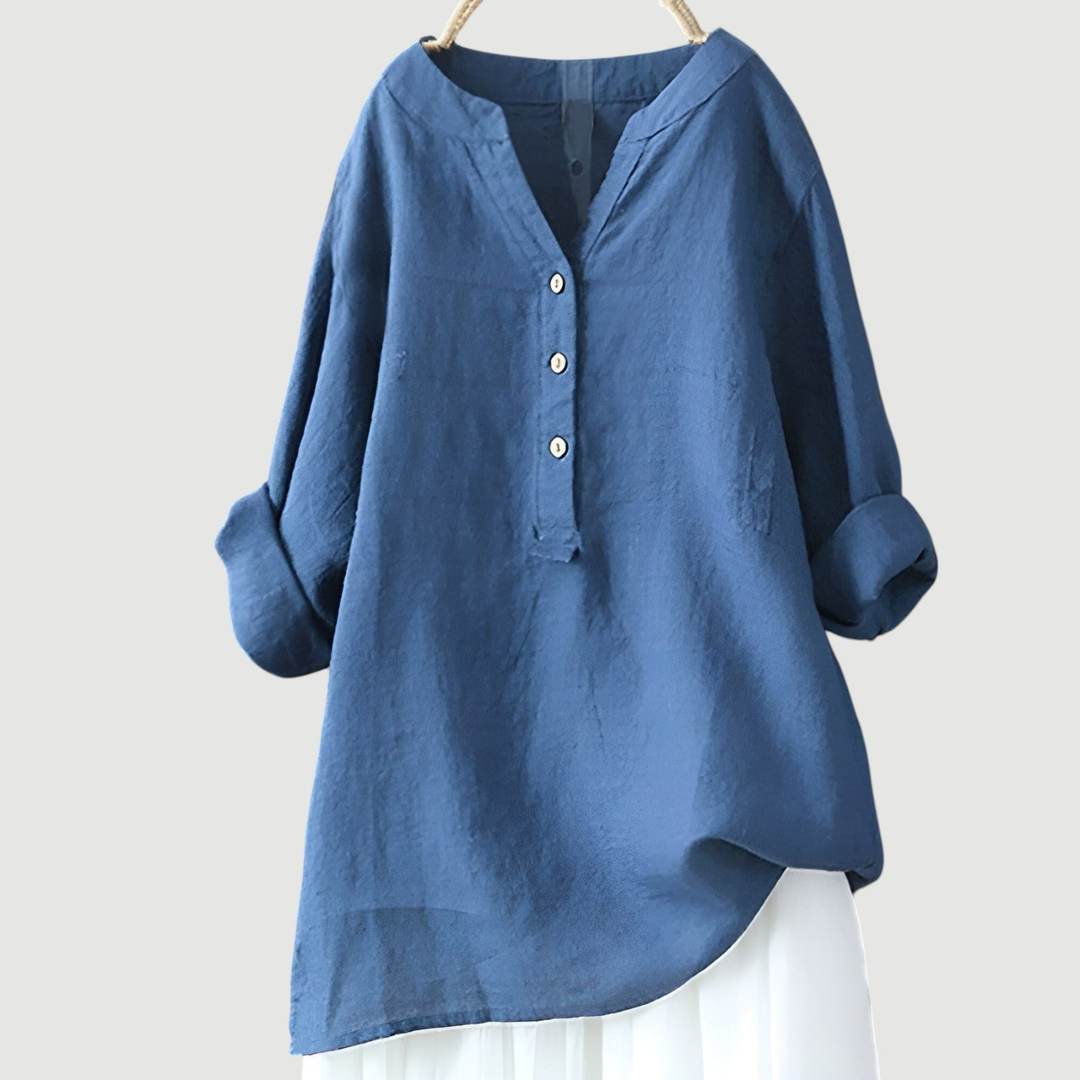 Suki | Women's Linen V-Neck Oversized Button Henley Blouse