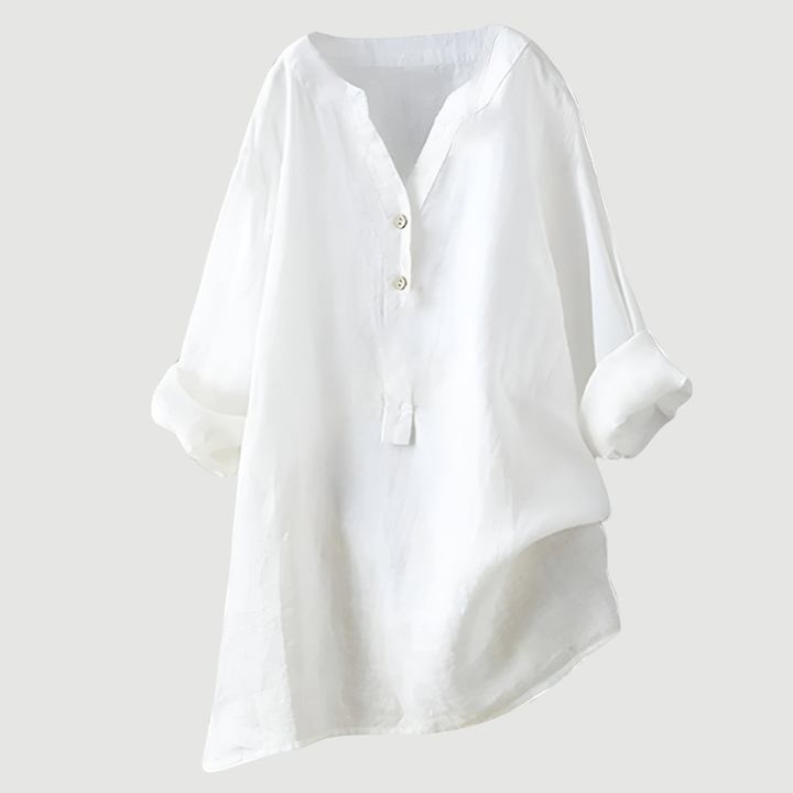 Suki | Women's Linen V-Neck Oversized Button Henley Blouse