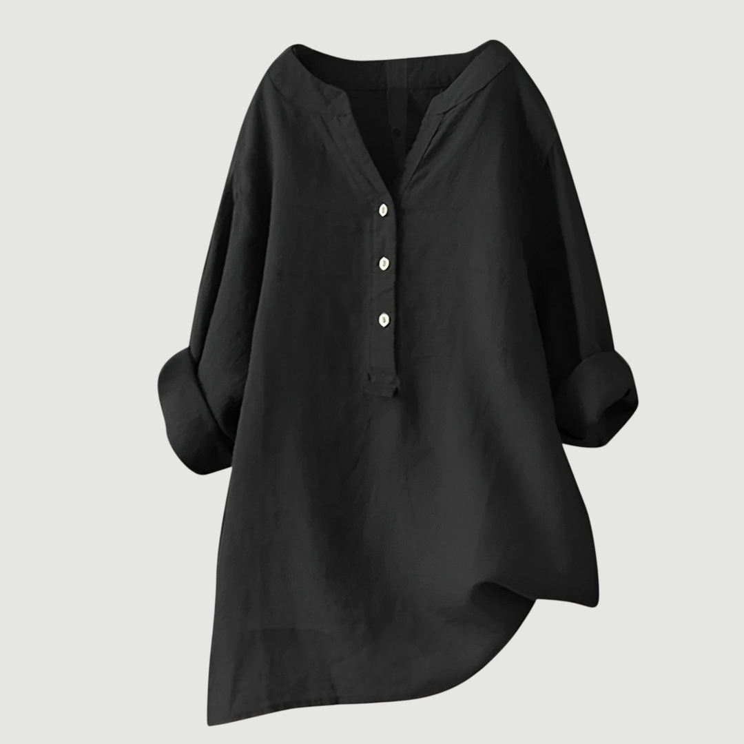 Suki | Women's Linen V-Neck Oversized Button Henley Blouse