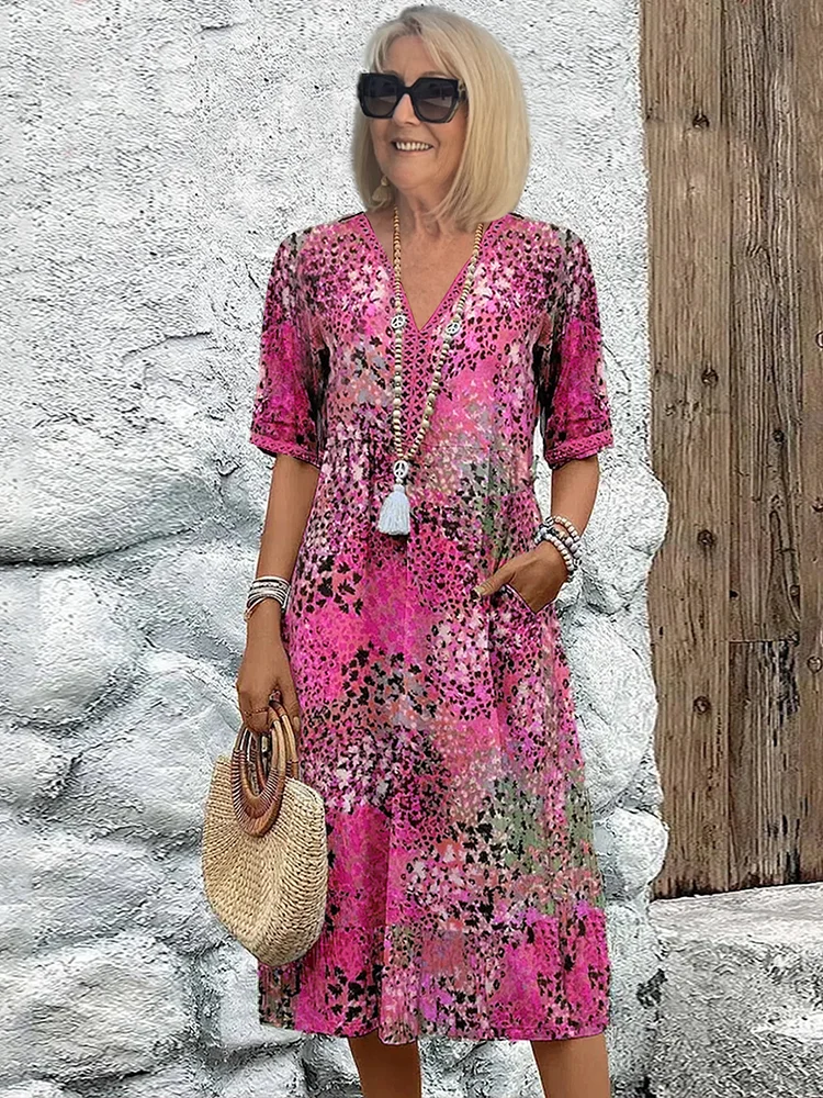 Sutton | Women's Chiffon Boho Patchwork Print Midi Dress