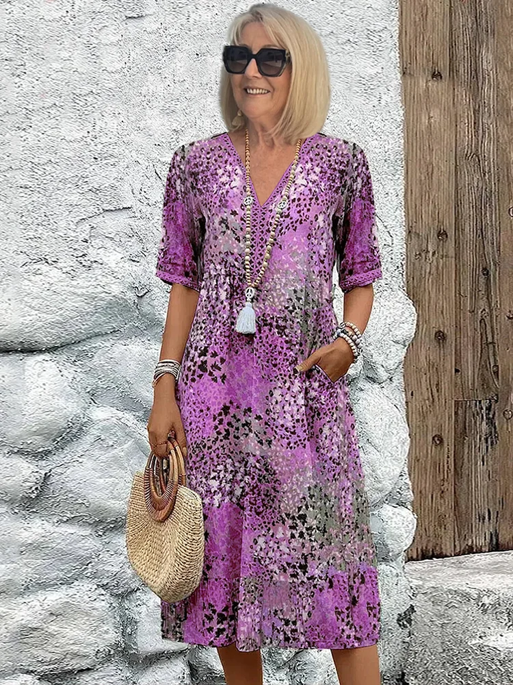 Sutton | Women's Chiffon Boho Patchwork Print Midi Dress
