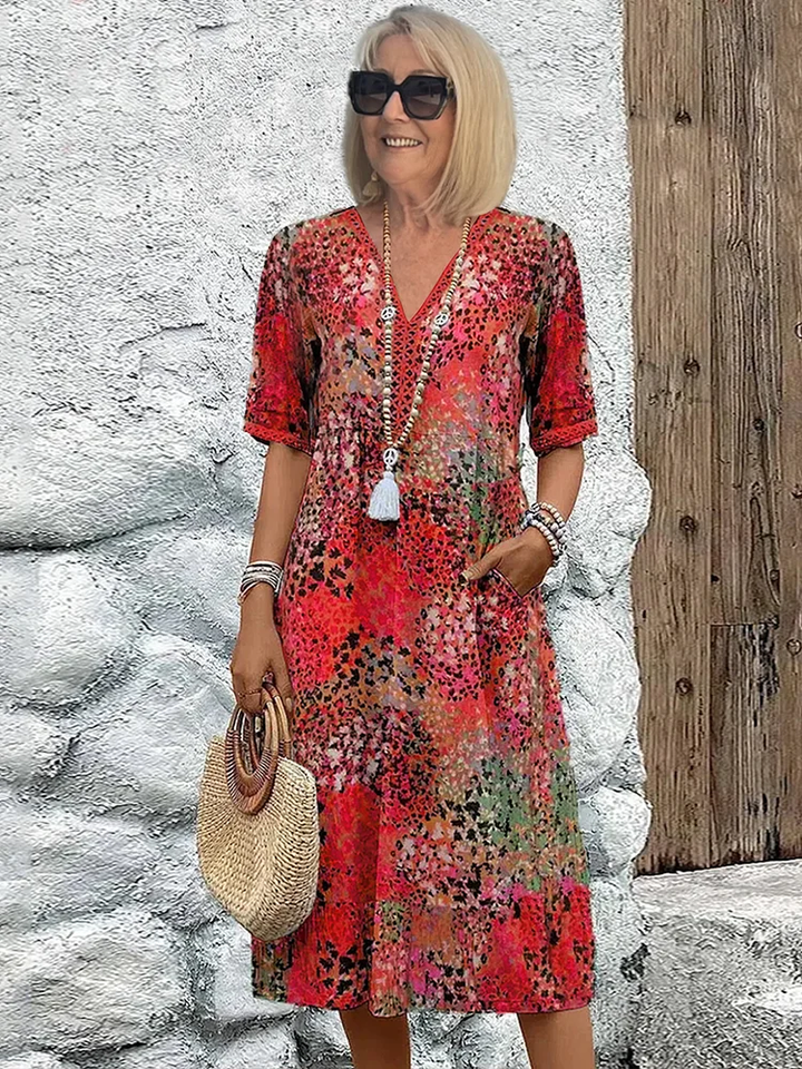 Sutton | Women's Chiffon Boho Patchwork Print Midi Dress