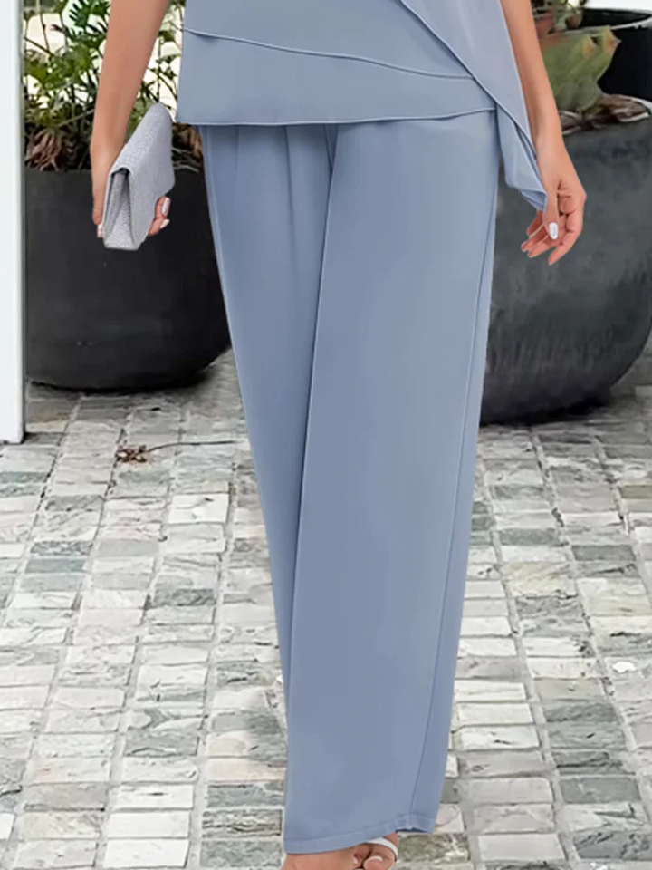 Sutton | Women's Chiffon Layered Top & Wide-Leg Trouser Set