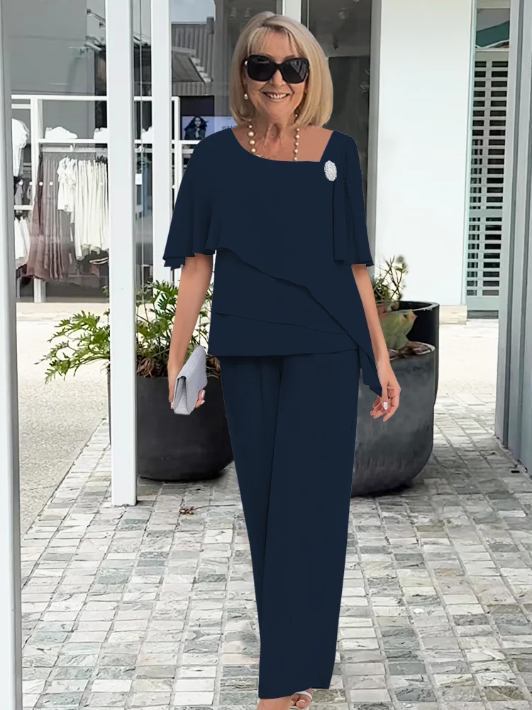 Sutton | Women's Chiffon Layered Top & Wide-Leg Trouser Set