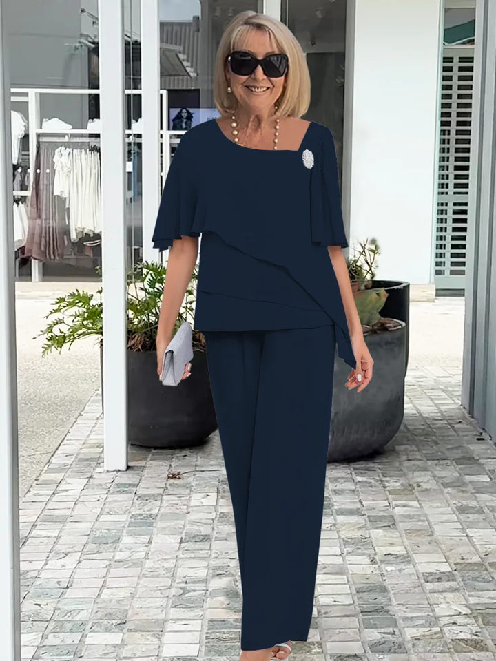 Sutton | Women's Chiffon Layered Top & Wide-Leg Trouser Set